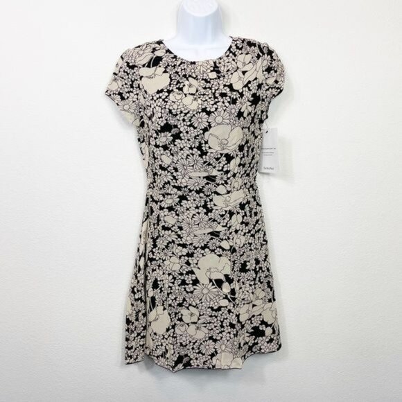 Saint Laurent Paris Silk Black White Floral Cap Sleeve Shift Dress Size 36 Small - Picture 2 of 10